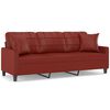 vidaXL 3-Sitzer-Sofa mit Kissen Weinrot 180 cm Kunstleder