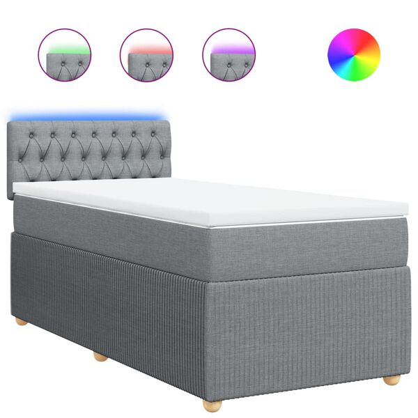 vidaXL Boxspringbett mit Matratze Hellgrau 100x200 cm Stoff