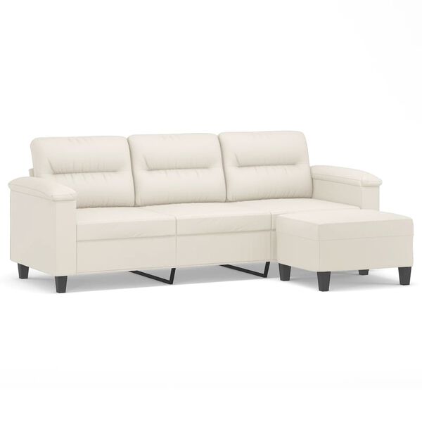 vidaXL 3-Sitzer-Sofa mit Hocker Creme 180 cm Kunstleder