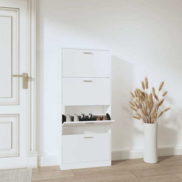 vidaXL Schuhschrank Wei&szlig; 59x17x150 cm Holzwerkstoff