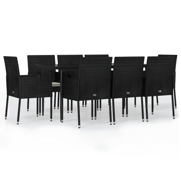 vidaXL 9-tlg. Garten-Essgruppe mit Kissen Schwarz Poly Rattan