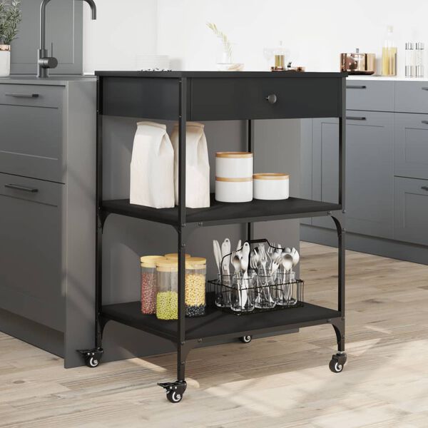 vidaXL K&uuml;chenwagen Schwarz 60x48x89,5 cm Holzwerkstoff