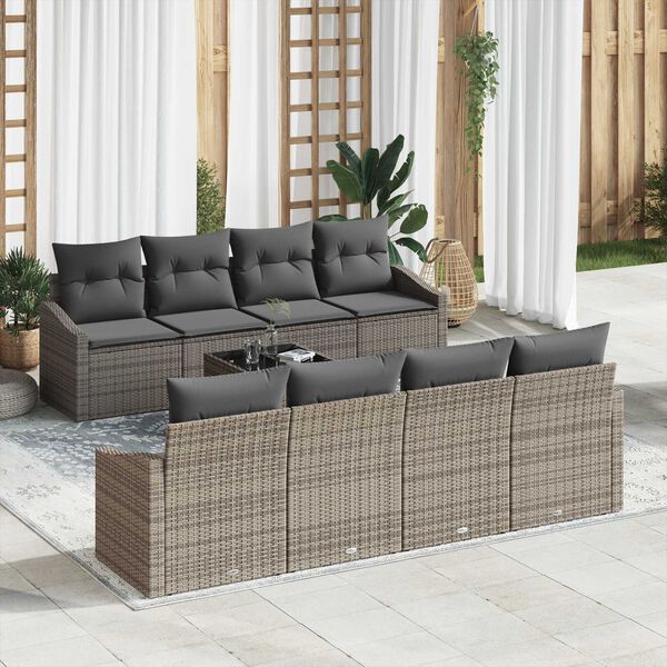 vidaXL Sofa Set mit Kissen mit Kissen 9 pcs Grau Poly Rattan