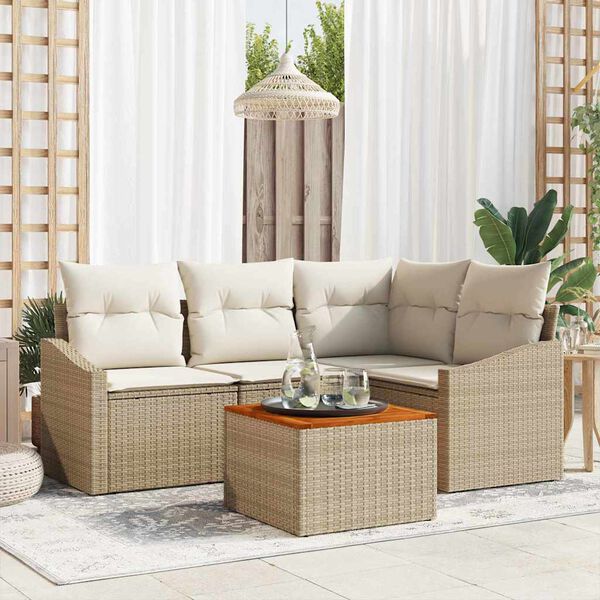 vidaXL Gartensofa-set mit Kissen 5 pcs Beige Poly-Rattan