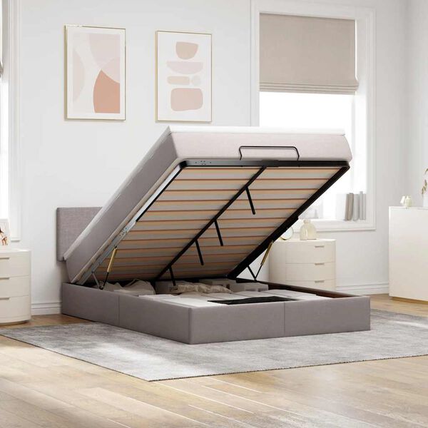 vidaXL Ottoman-Bett mit Matratze Taupe 140x190 cm Stoff