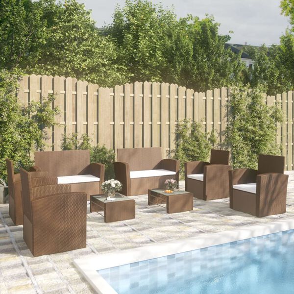 vidaXL 8-tlg. Garten-Lounge-Set mit Kissen Poly Rattan Braun