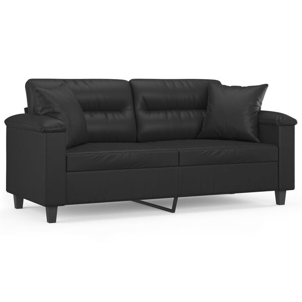 vidaXL 2-Sitzer-Sofa mit Kissen Schwarz 140 cm Kunstleder