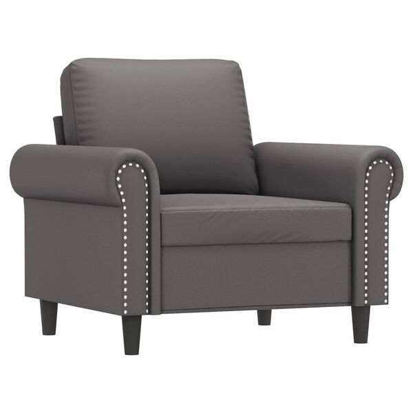 vidaXL Sessel mit Hocker Grau 60 cm Kunstleder