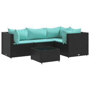 vidaXL 5-tlg. Garten-Lounge-Set mit Kissen Schwarz Poly Rattan