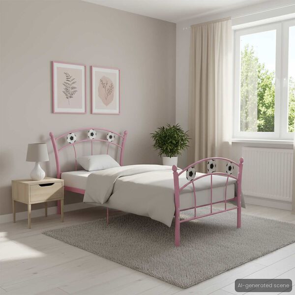 vidaXL Einzelbett mit Fu&szlig;ball-Design Rosa Metall 90x200 cm