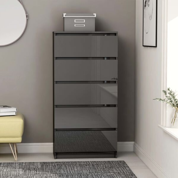 vidaXL Sideboard mit Schubladen Hochglanz-Grau 60x35x121 cm