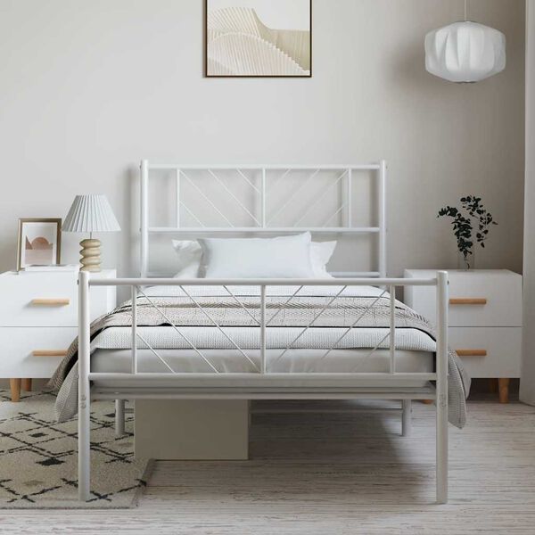 vidaXL Bettgestell mit Kopf- und Fu&szlig;teil Metall Wei&szlig; 100x200 cm