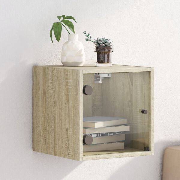 vidaXL Nachttisch mit Glast&uuml;r Sonoma-Eiche 35x37x35 cm