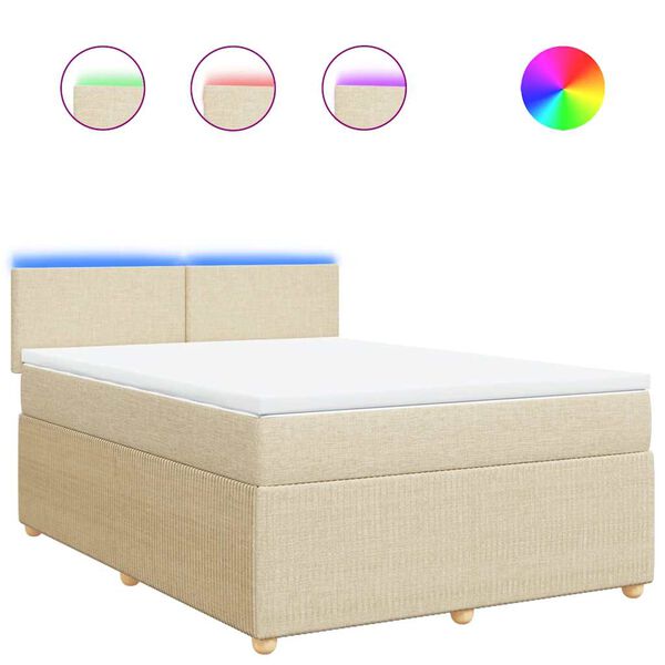 vidaXL Boxspringbett mit Matratze Creme 160x200 cm Stoff