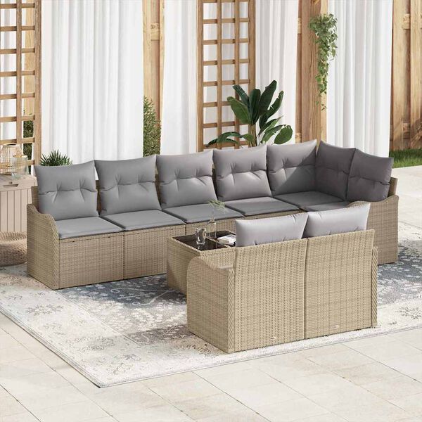 vidaXL Gartensofa-set 9 pcs Beige Poly-Rattan
