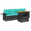 vidaXL 5-tlg. Garten-Sofagarnitur mit Kissen Schwarz Poly Rattan