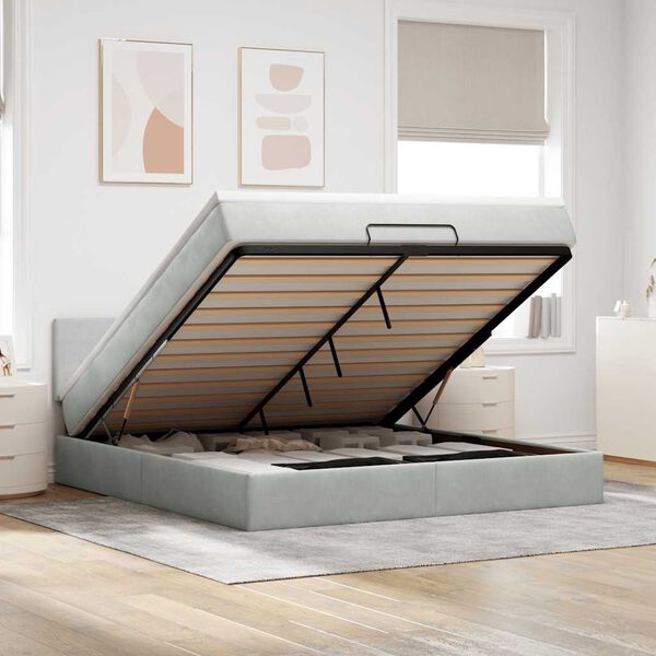 vidaXL Ottoman-Bett mit Matratze Hellgrau 160x200 cm Samt