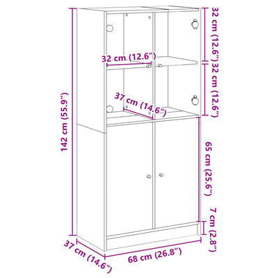 vidaXL Highboard mit Türen Braun Eiche-Optik 68x37x142cm Holzwerkstoff