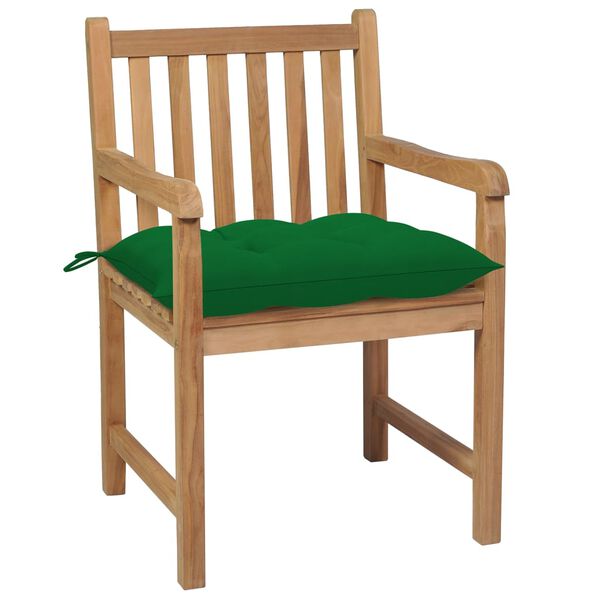 vidaXL Gartenst&uuml;hle 4 Stk. mit Gr&uuml;nen Kissen Massivholz Teak