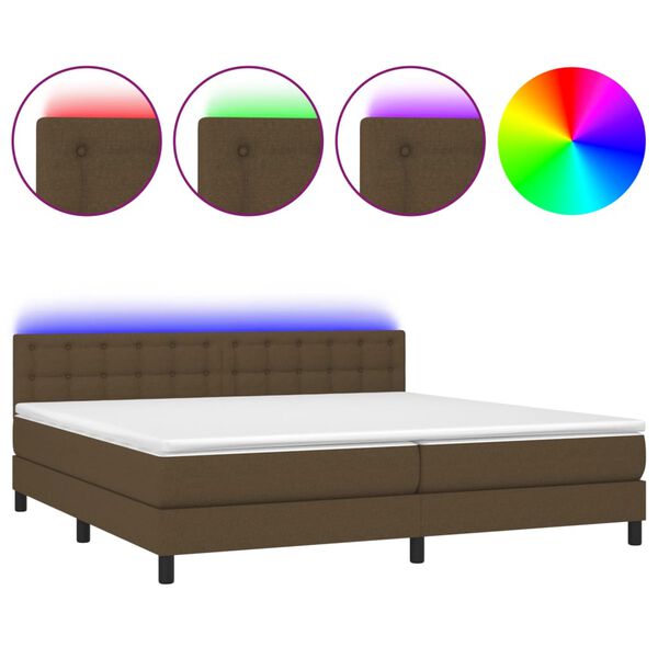 vidaXL Boxspringbett mit Matratze & LED Dunkelbraun 200x200 cm Stoff