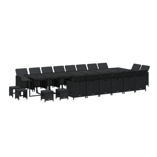 vidaXL 21-tlg. Garten-Essgruppe mit Kissen Poly Rattan Schwarz