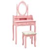 vidaXL Schminktisch-Set mit Hocker Rosa 75x69x140 cm Paulownia-Holz