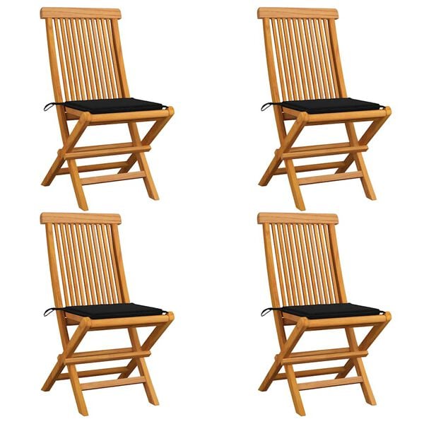 vidaXL Gartenst&uuml;hle mit Schwarzen Kissen 4 Stk. Teak Massivholz