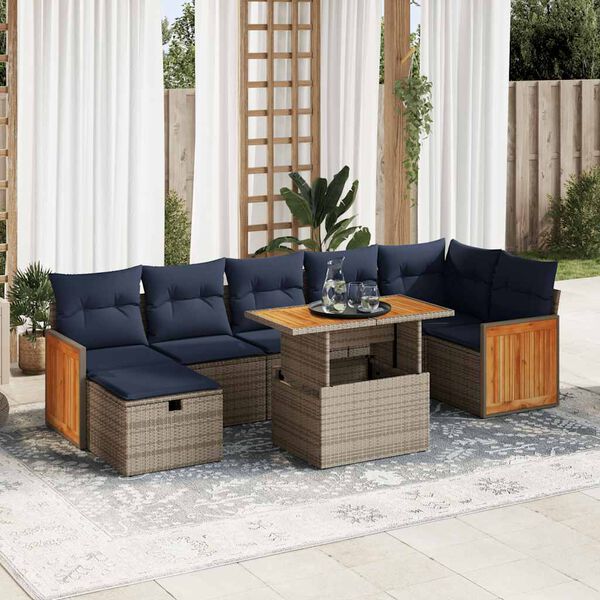 vidaXL 8-tlg. Garten-Sofagarnitur mit Kissen Grau Poly Rattan Akazie