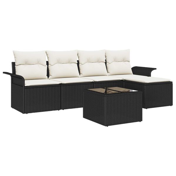 vidaXL Gartensofa-set mit Kissen 6 pcs Schwarz Poly-Rattan