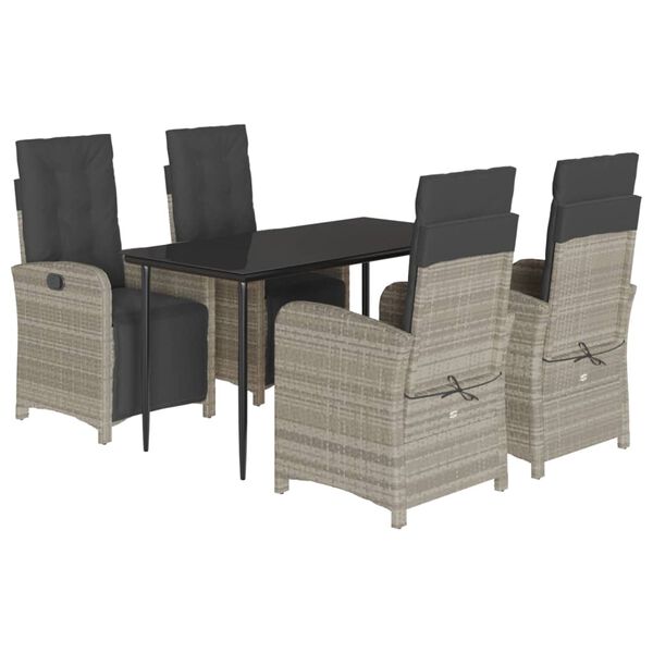 vidaXL 5-tlg. Garten-Essgruppe mit Kissen Hellgrau Poly Rattan