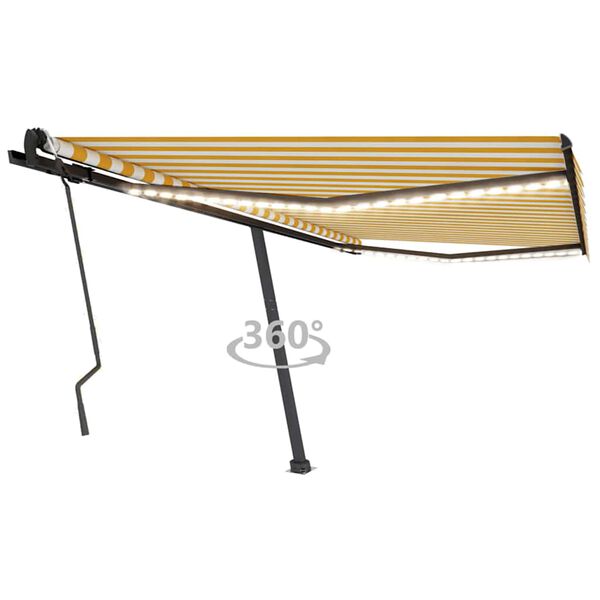 vidaXL Markise Manuell Einziehbar mit LED 400x300 cm Gelb and Wei&szlig;
