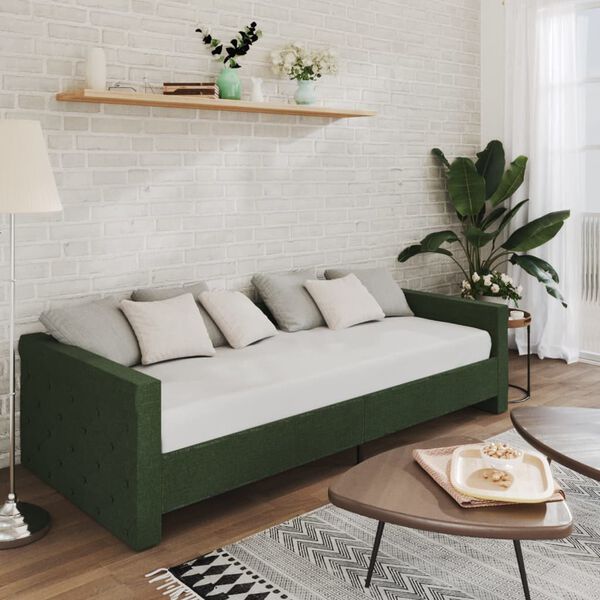 vidaXL Tagesbett mit Matratze USB Dunkelgr&uuml;n Stoff 90x200 cm