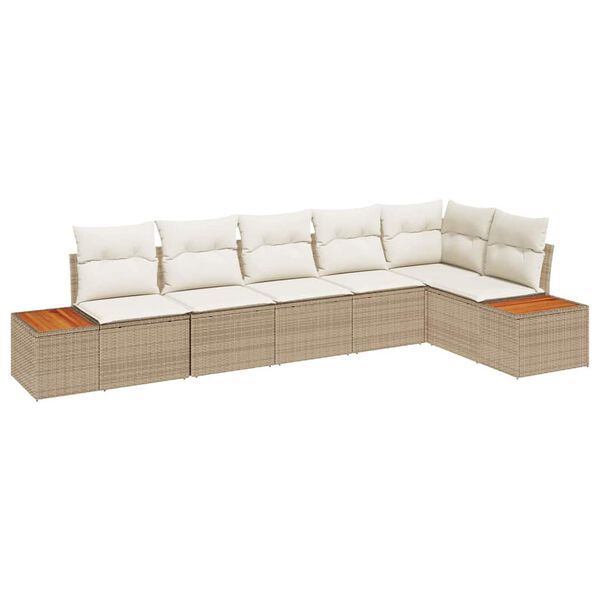 vidaXL Gartensofa-set mit Kissen 6 pcs Beige Poly Rattan