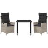 vidaXL Garten Essgruppe mit Kissen 3 pcs Hellgrau Poly-Rattan