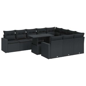 vidaXL 11-tlg. Garten-Sofagarnitur mit Kissen Schwarz Poly Rattan