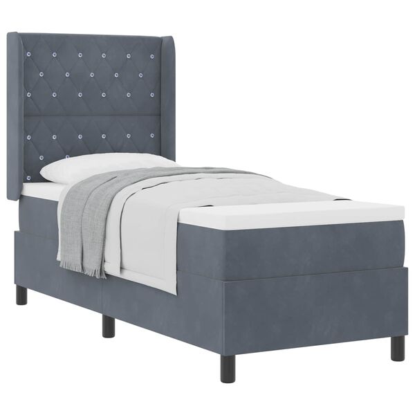 vidaXL Boxspringbett mit Matratze Dunkelgrau 80 x 200 cm Samt