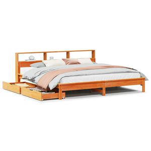 vidaXL Massivholzbett mit Regal ohne Matratze Wachsbraun 200x200 cm