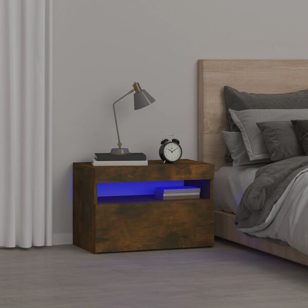 vidaXL Nachttisch mit LED-Leuchten R&auml;uchereiche 60x35x40 cm
