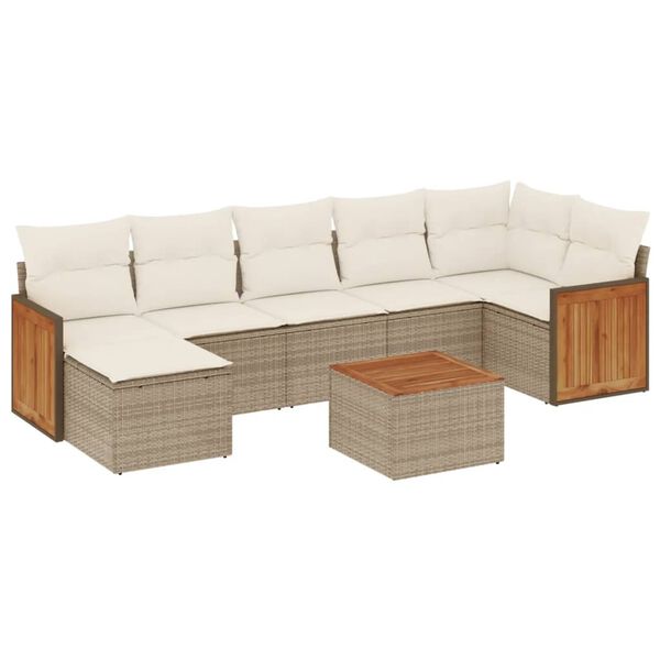 vidaXL 8-tlg. Garten-Sofagarnitur mit Kissen Beige Poly Rattan