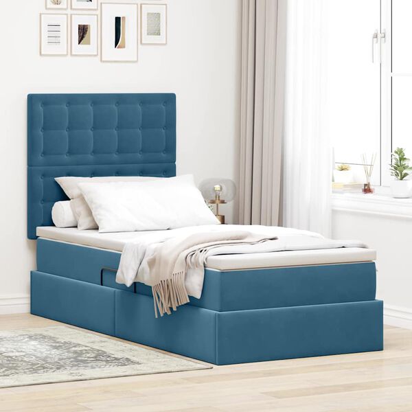 vidaXL Aufbewahrungsbett mit Matratze Dunkelblau 100 x 200 cm Samt