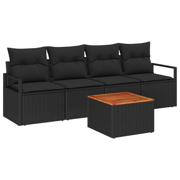 vidaXL Gartensofa-set mit Kissen 5 pcs Schwarz Poly-Rattan
