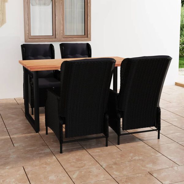 vidaXL 5-tlg. Garten-Essgruppe mit Kissen Poly Rattan Dunkelgrau