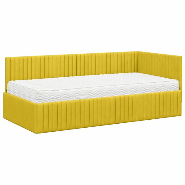 vidaXL Eckbettgestell mit Matratze mit Kopfteil 2 pcs Gelb Samt