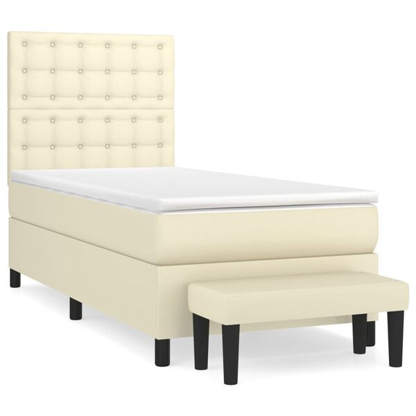 vidaXL Boxspringbett mit Matratze Creme 90x200 cm Kunstleder