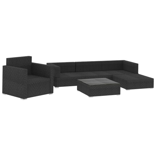 vidaXL 6-tlg. Garten-Lounge-Set mit Auflagen Poly Rattan Schwarz