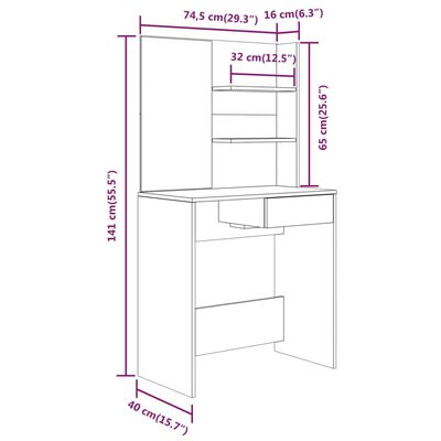 vidaXL Schminktisch mit Spiegel Betongrau 74,5x40x141 cm