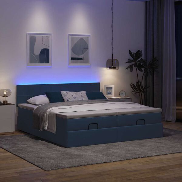 vidaXL Ottoman-Bett mit Matratzen & LEDs Blau 180x200 cm Stoff