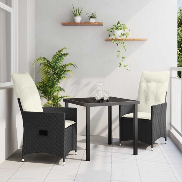 vidaXL Garten Essgruppe mit Kissen 3 pcs Schwarz Poly Rattan