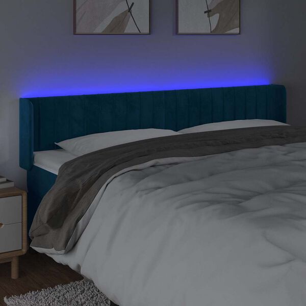 vidaXL LED Kopfteil Dunkelblau 183x16x78/88 cm Samt