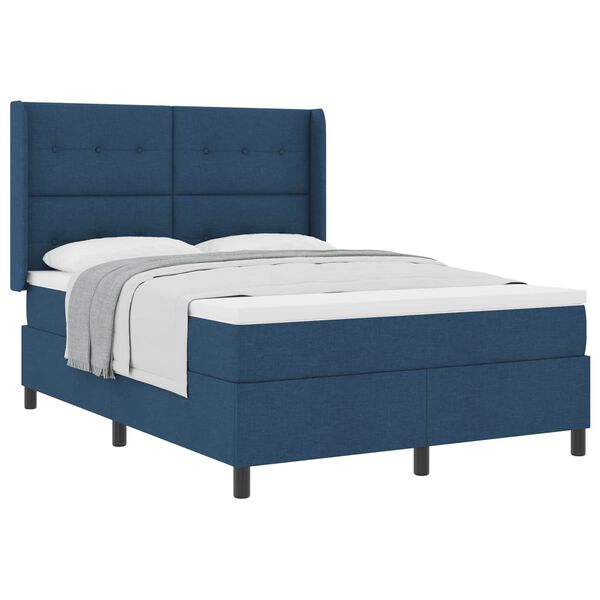 vidaXL Boxspringbett mit Matratze mit Kopfteil Blau 140 x 200 cm Stoff